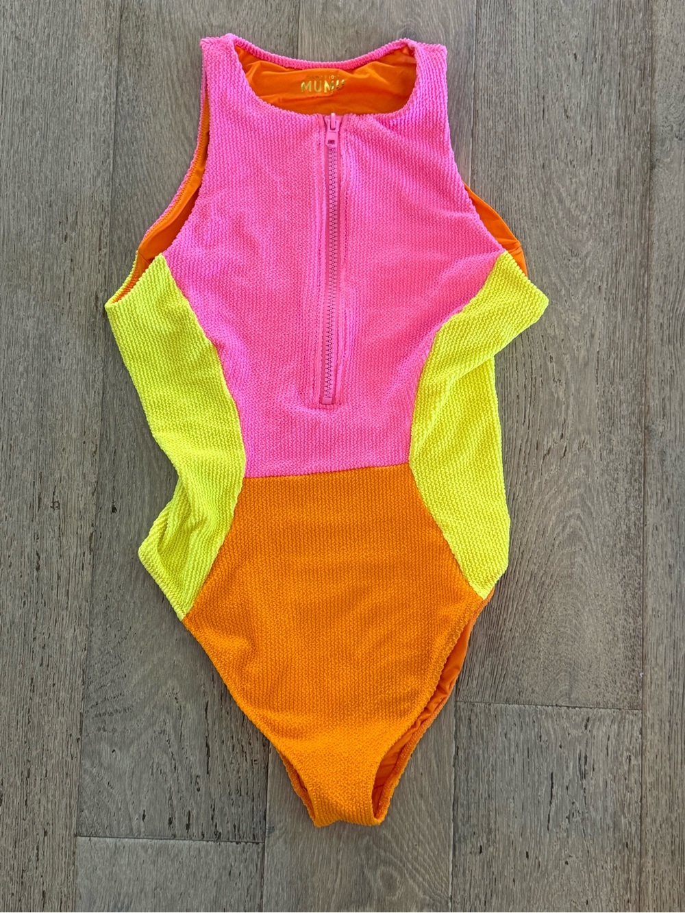 Show Me Your MuMu Neon Colorblock One-Piece Swimsuit - Pink/Orange/Yellow